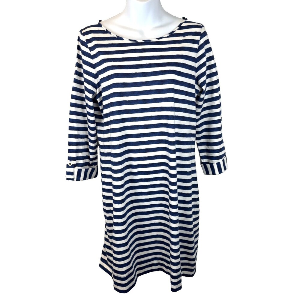 Lilly Pulitzer Marlowe Shift Dress Blue White Stripe 3/4 Sleeve Cotton M Coastal